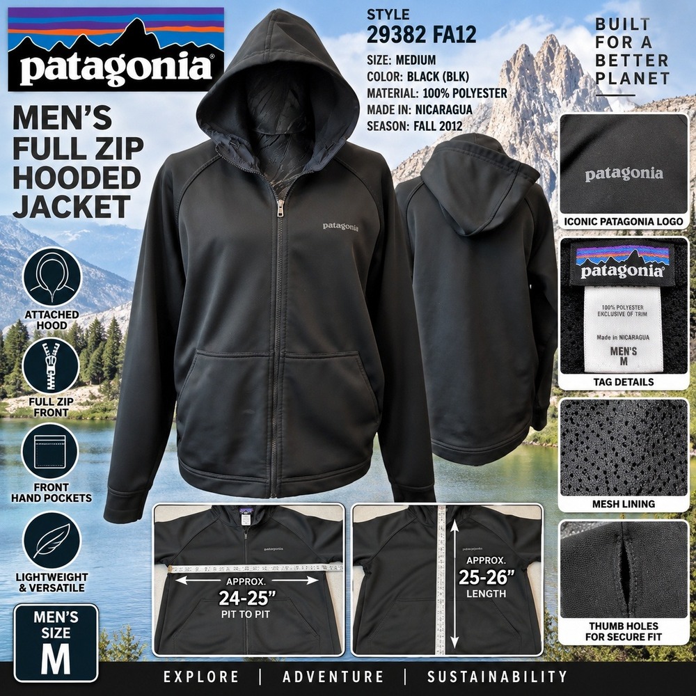 Patagonia Mens Full Zip Hooded Jacket Black Fall 2012 29382 FA12 Size M